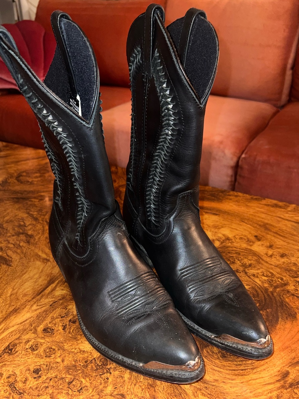 Laredo Black Leather Men's Cowboy Boots with Pointed Toe
